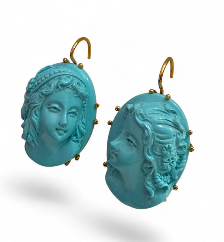 Goddess earrings in turquoise paste mounted on silver