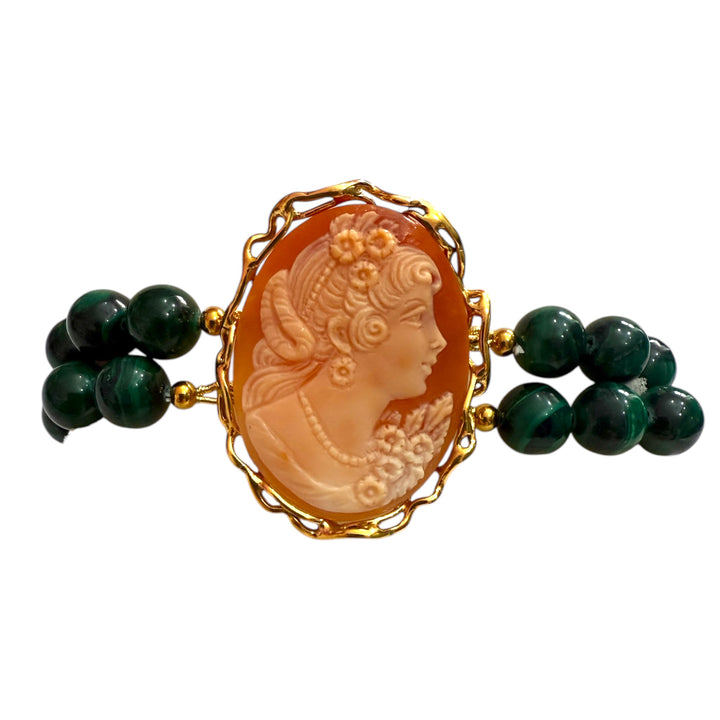 “Lady Malachite” bracelet with carnelian and malachite cameo set in silver