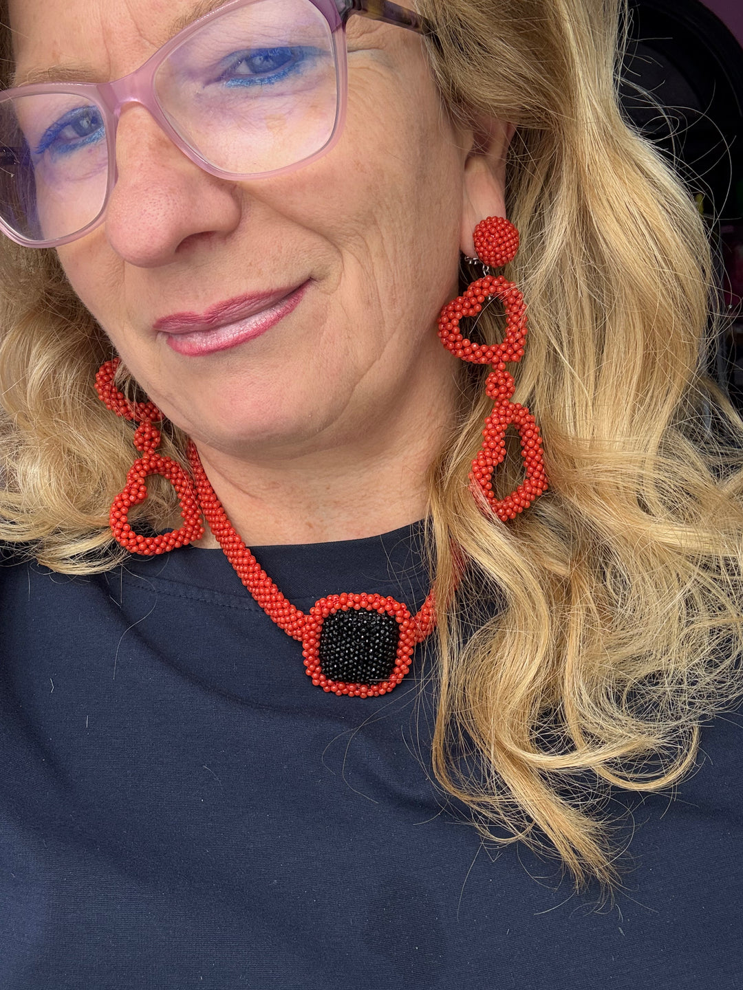 Collana corallo rosso vero ed Agata nera montato su argento