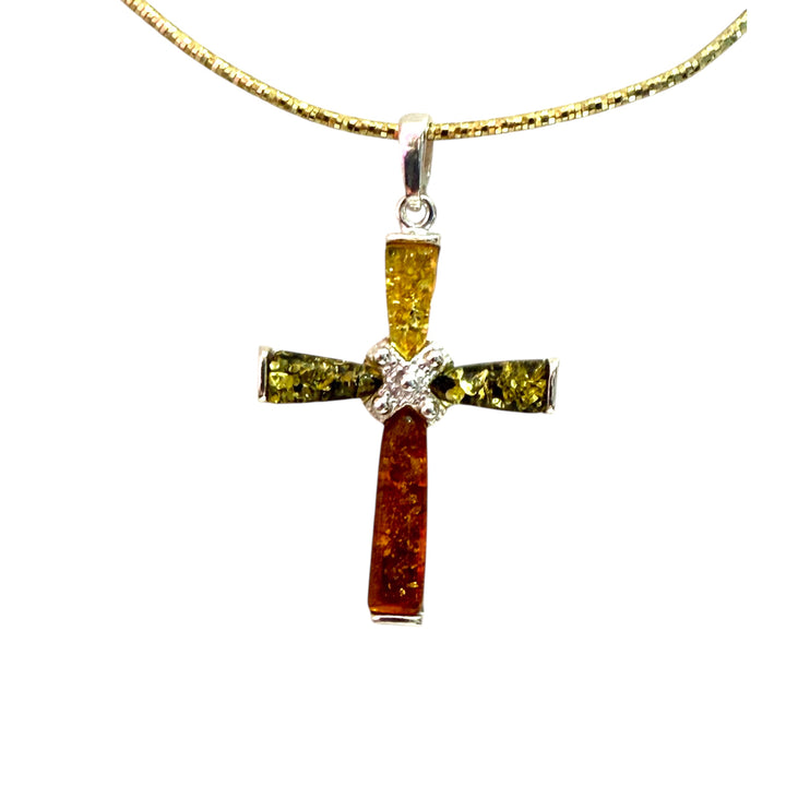 Baltic Amber "Cross" Pendant Necklace Mounted on Silver