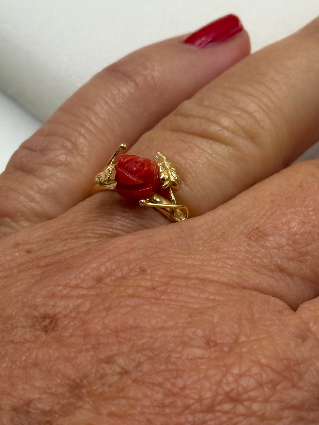 Pink Red Coral Ring set in Gold-Plated Silver