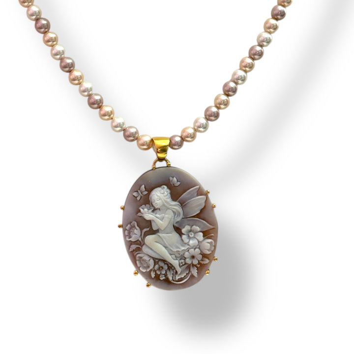 "The Fairy of Dreams" pendant necklace in sardonic cameo and mounted on silver