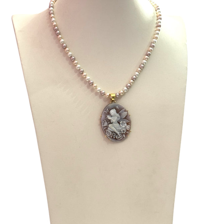 "The Fairy of Dreams" pendant necklace in sardonic cameo and mounted on silver