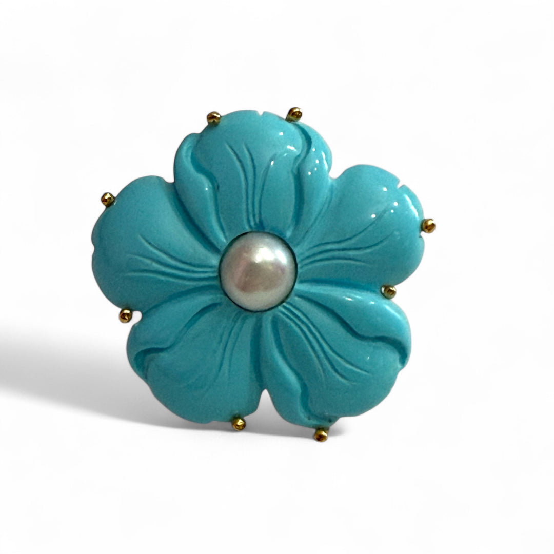 End of collection - Turquoise paste flower ring mounted on silver 
