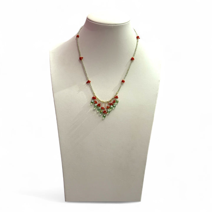 Collane cristallini con corallo montato in argento placcato oro