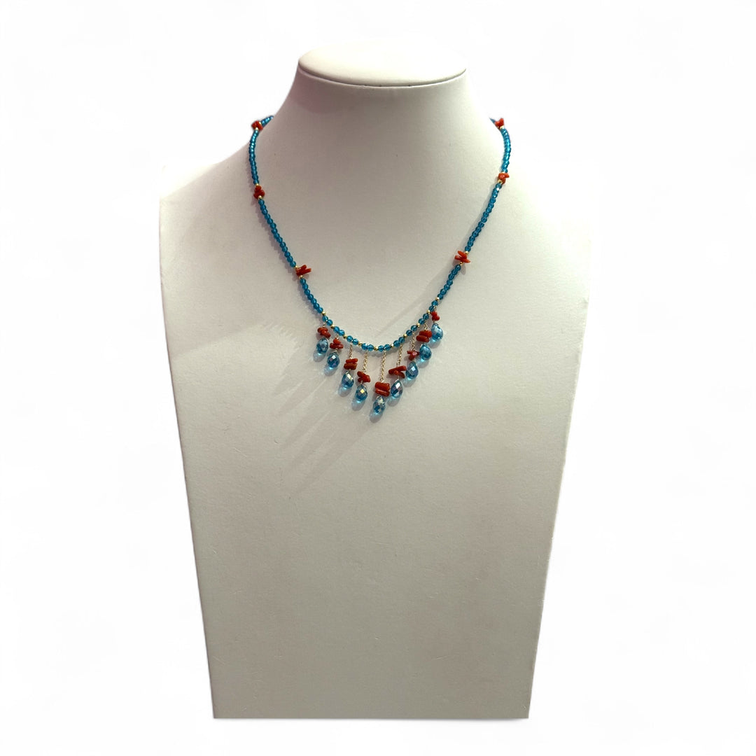 Collane cristallini con corallo montato in argento placcato oro
