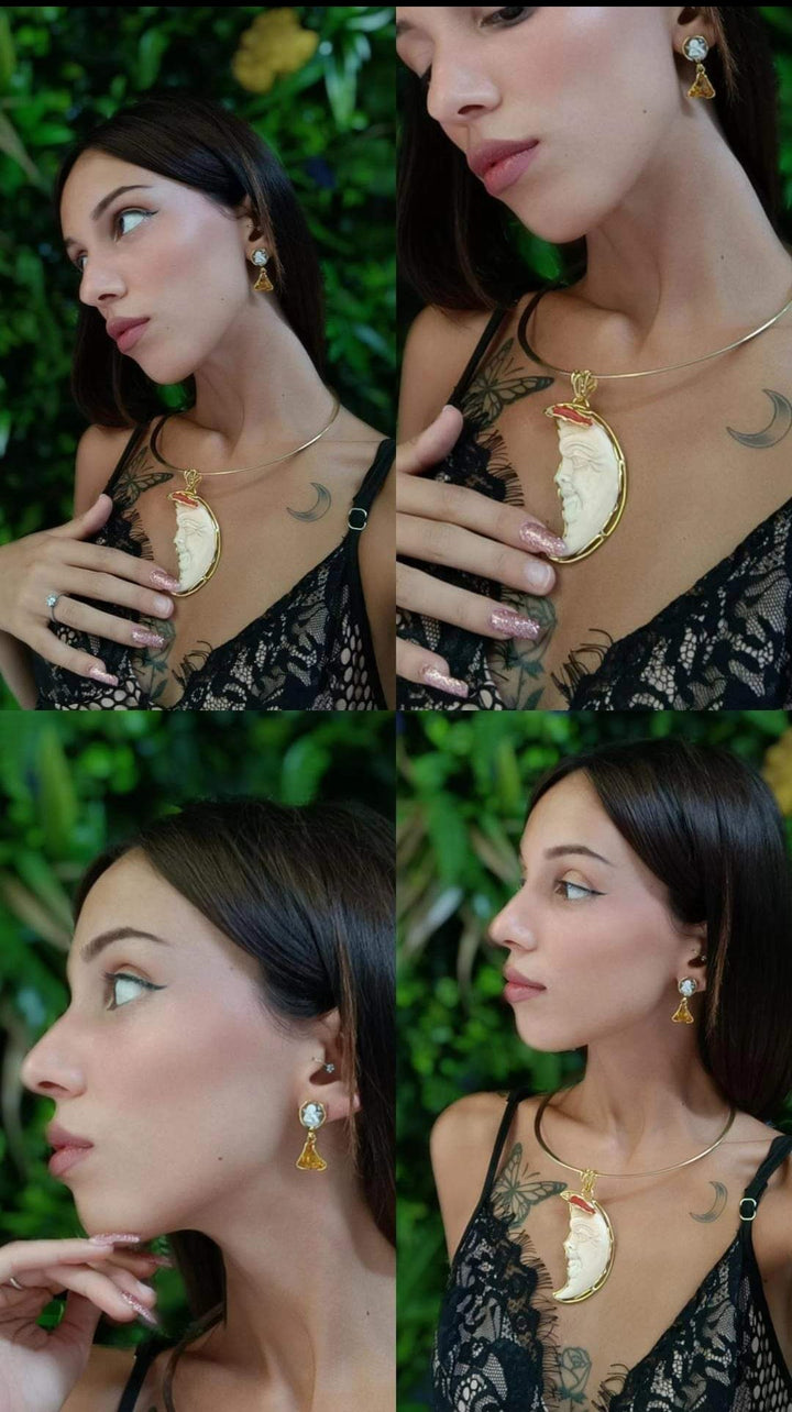 Moon pendant necklace in cameo mounted on silver
