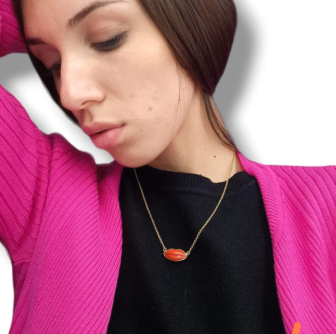 Collana bacio in corallo rosso vero e montato su argento