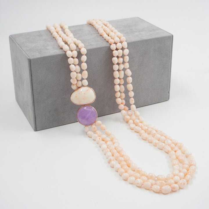 Collana in corallo e kunzite montato su argento
