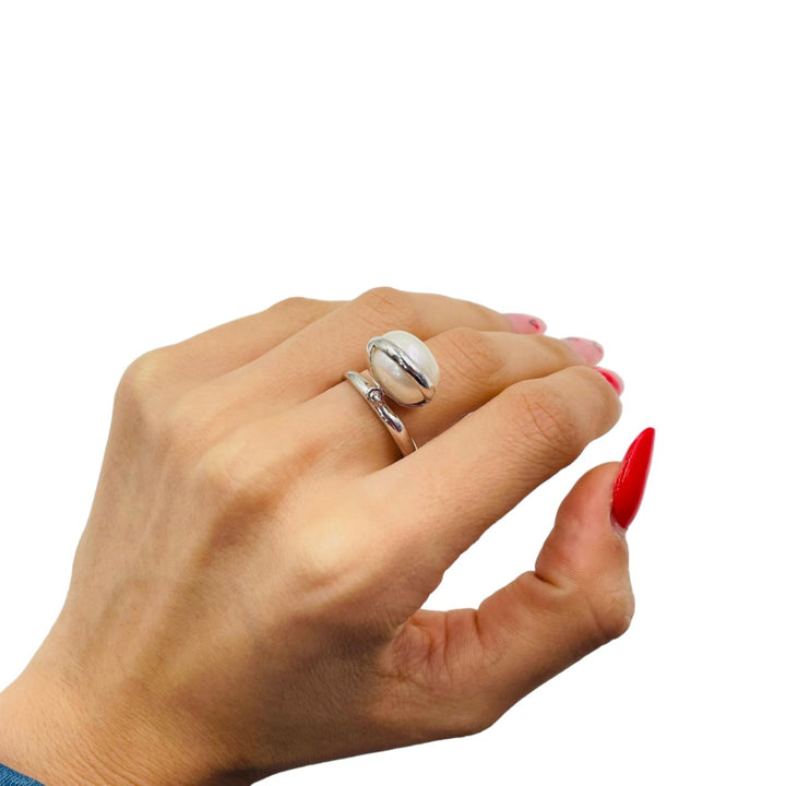 Pearl ring mounted on silver