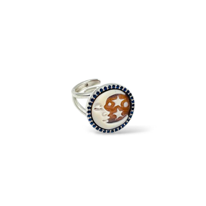 END OF COLLECTION - Cameo moon ring mounted on silver