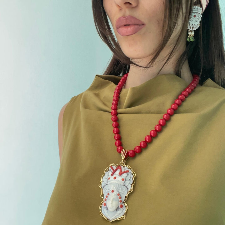 Sicily Collection - Sicilian Moor Queen Pendant in Cameo Mounted on Silver with Necklace