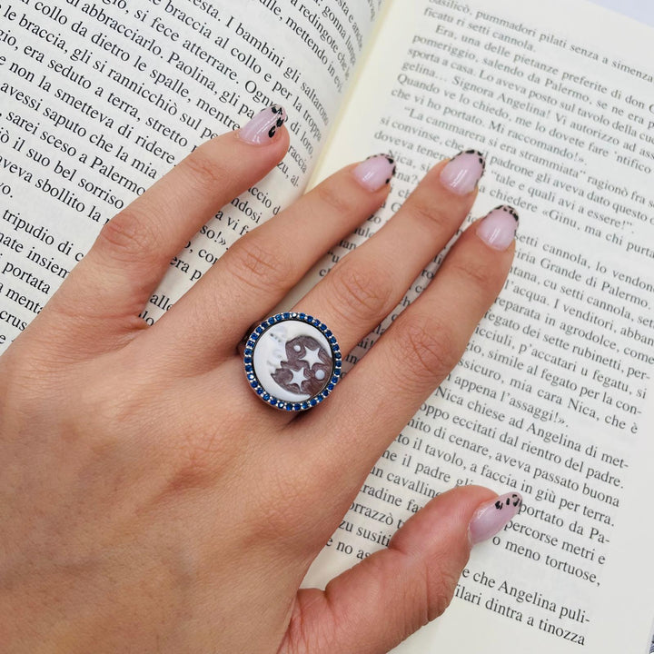 END OF COLLECTION - Cameo moon ring mounted on silver