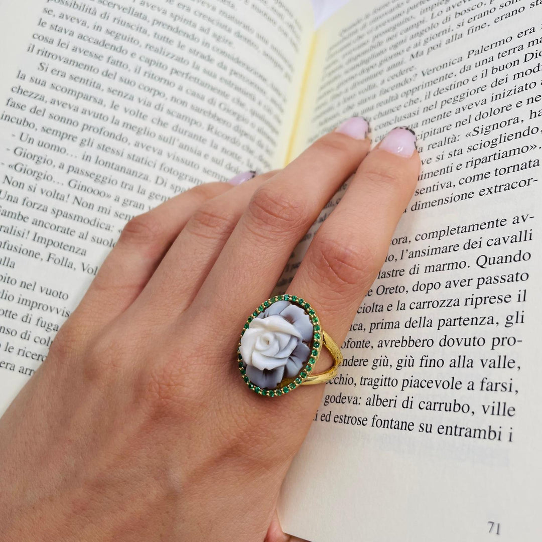 END OF COLLECTION - Pink cameo ring mounted on silver