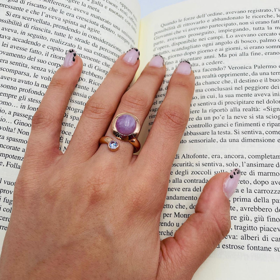 END OF COLLECTION - Kunzite and zircon ring mounted on silver