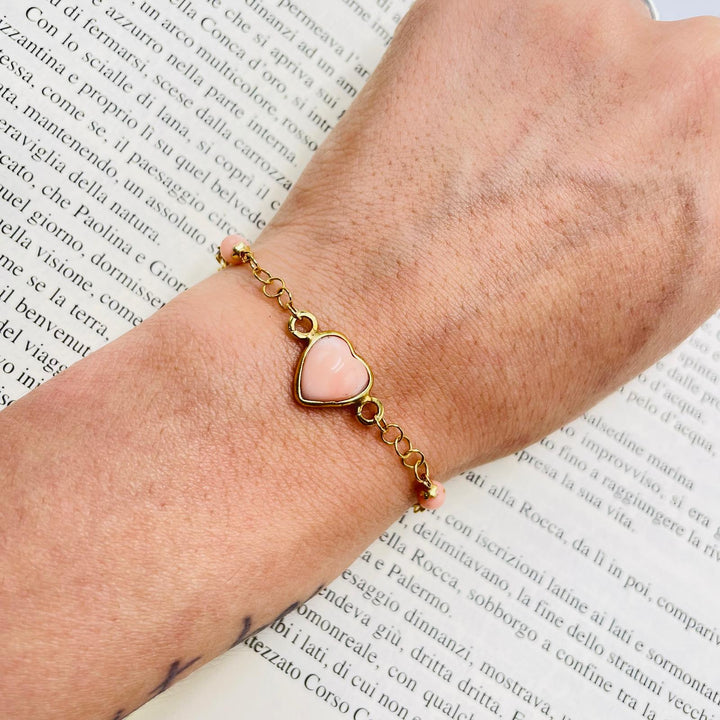 Coral heart bracelet mounted on silver