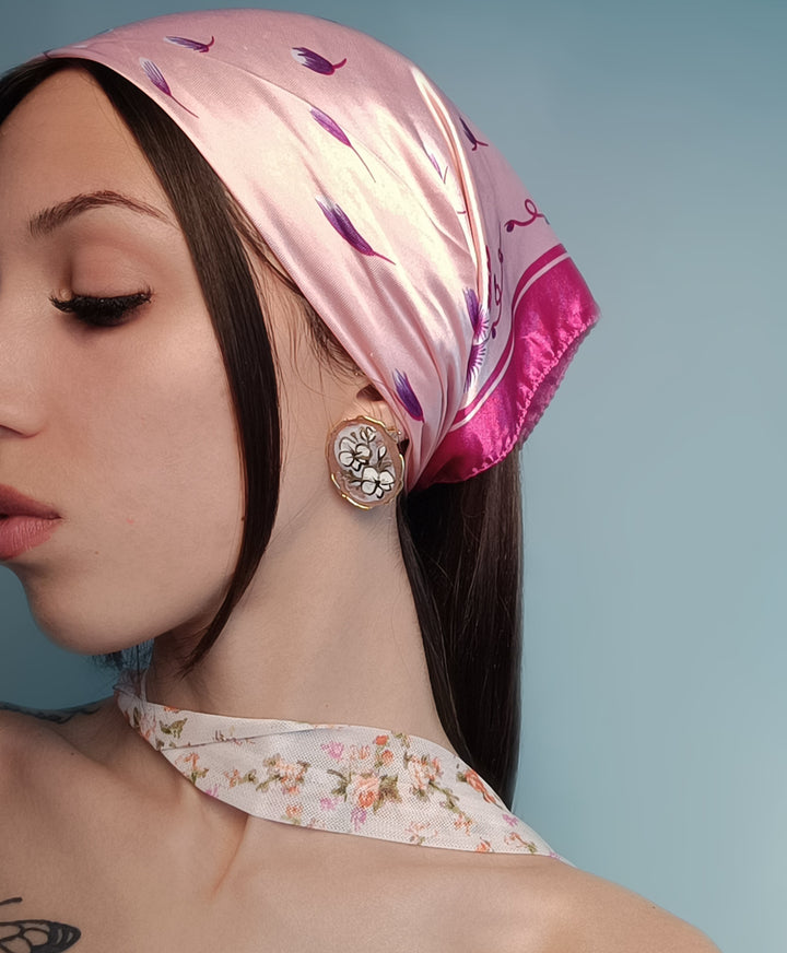 END OF COLLECTION - Orchid cameo earrings mounted on silver