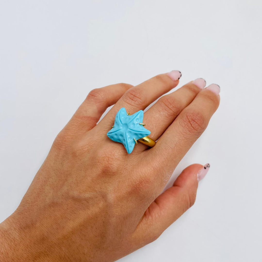 END OF COLLECTION - Turquoise paste starfish ring mounted on silver