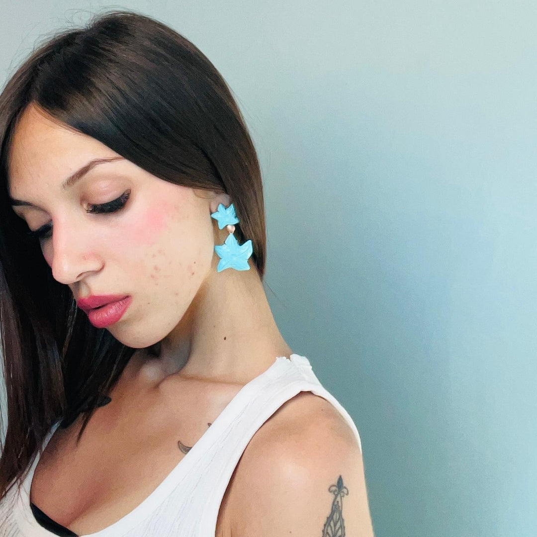 END OF COLLECTION - Turquoise paste star earrings mounted on silver