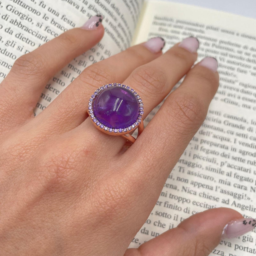 END OF COLLECTION - Round amethyst ring mounted on silver