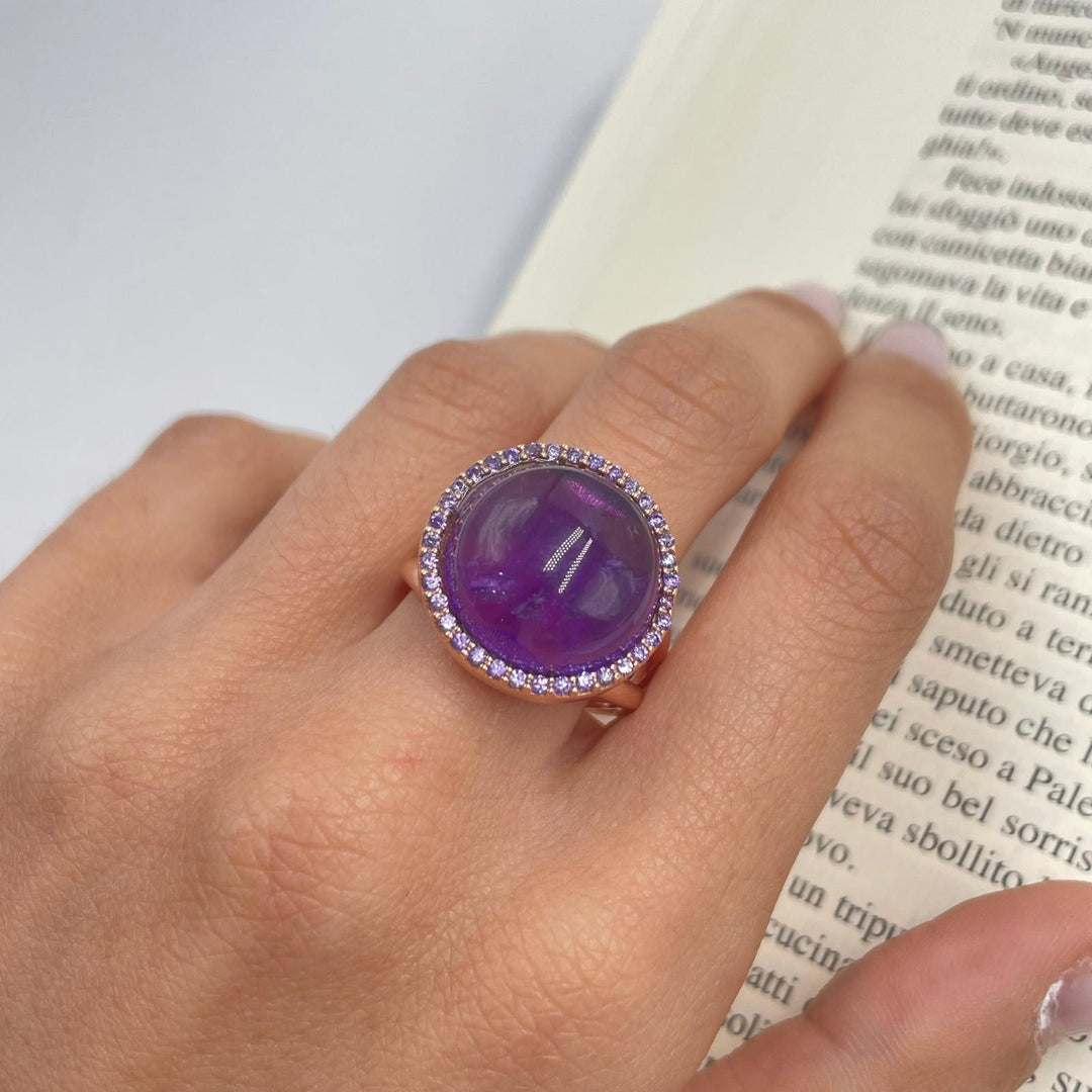 END OF COLLECTION - Round amethyst ring mounted on silver