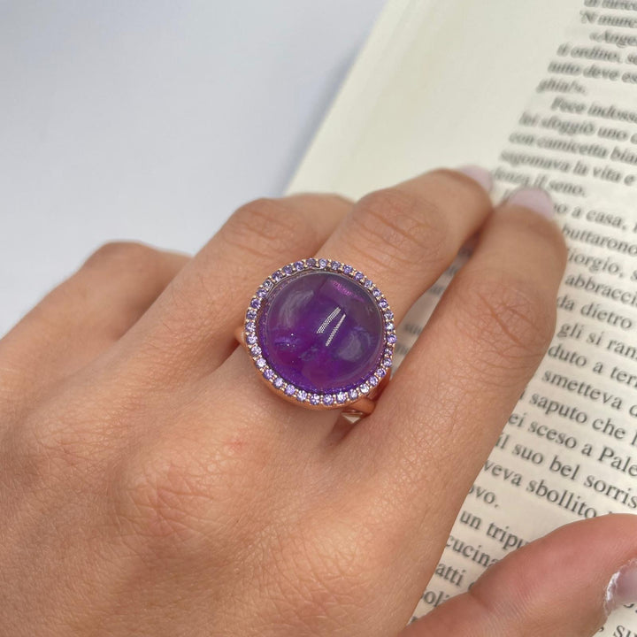 END OF COLLECTION - Round amethyst ring mounted on silver