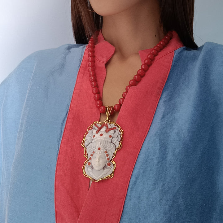 Sicily Collection - Sicilian Moor Queen Pendant in Cameo Mounted on Silver with Necklace