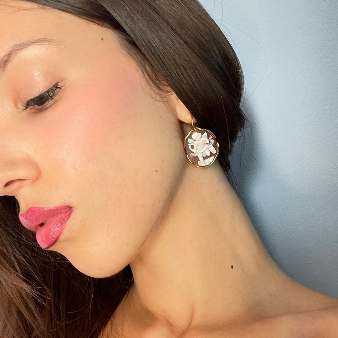 Angel Cameo Earrings Mounted on Silver