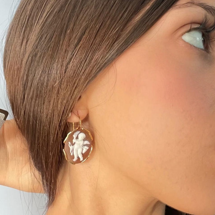 Angel Cameo Earrings Mounted on Silver