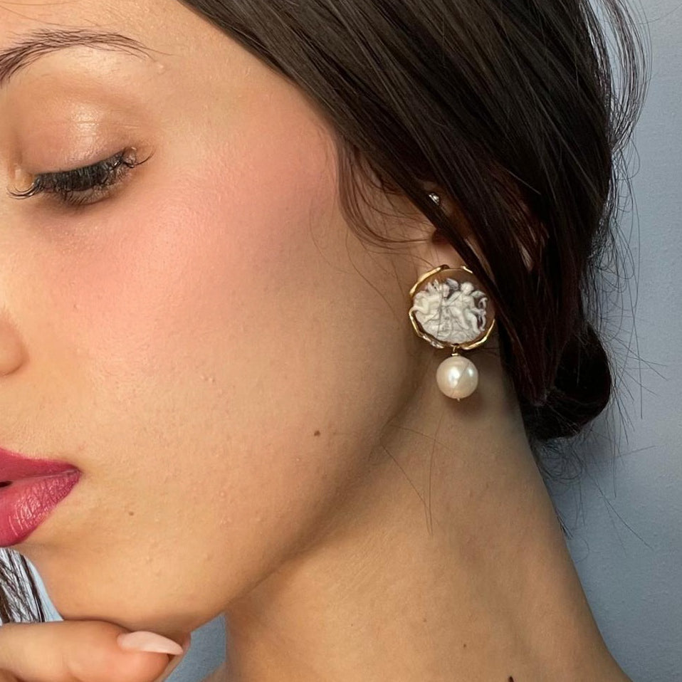 Angel Cameo Earrings Mounted on Silver