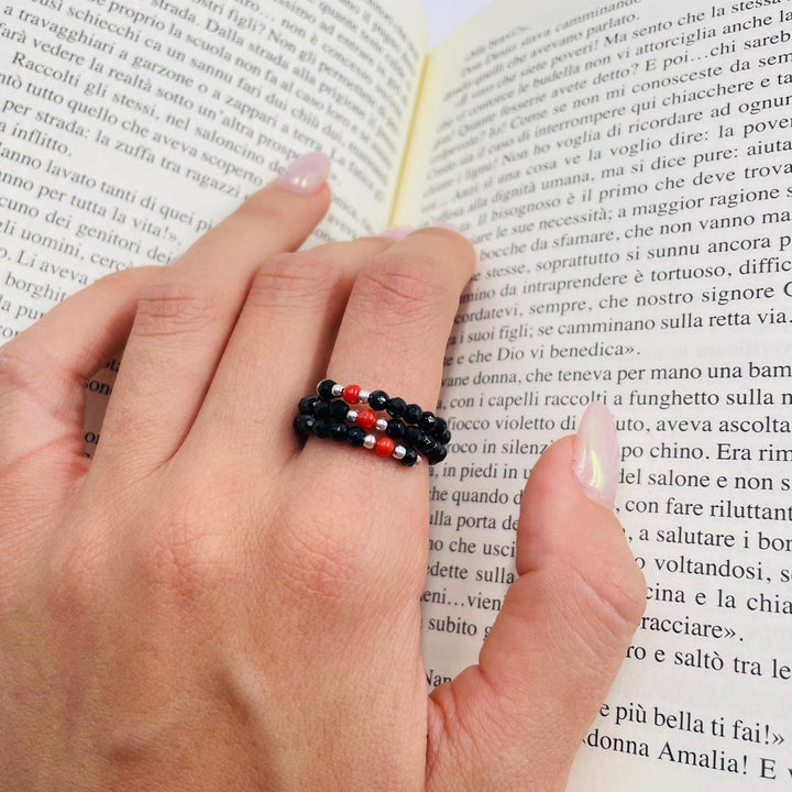 Two-strand coral and agate ring