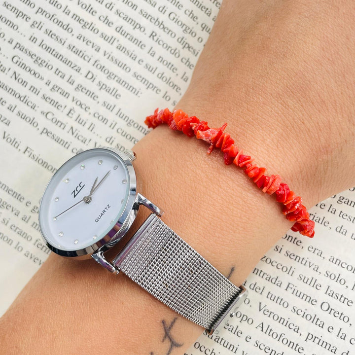 Coral cupolini bracelet mounted on silver