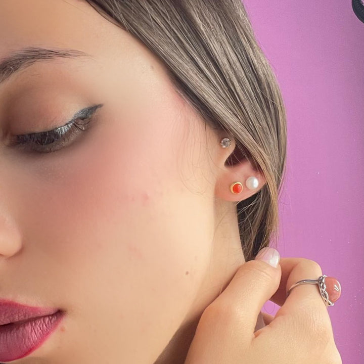 END OF COLLECTION - Coral bead earrings mounted on silver