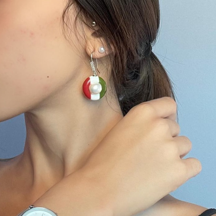 Collezione made in Italy - GIUBILEO 2025 - Orecchini cerchio in agata colorata e perle