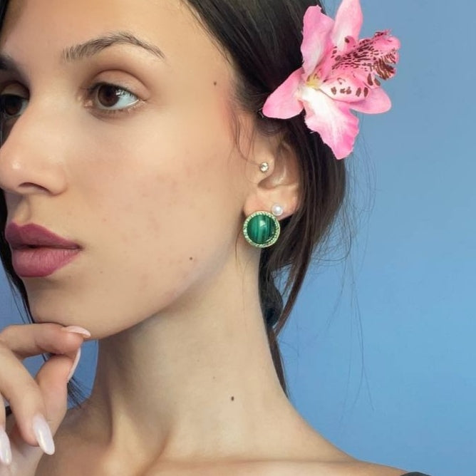 END OF COLLECTION - Malachite hoop earrings mounted on silver