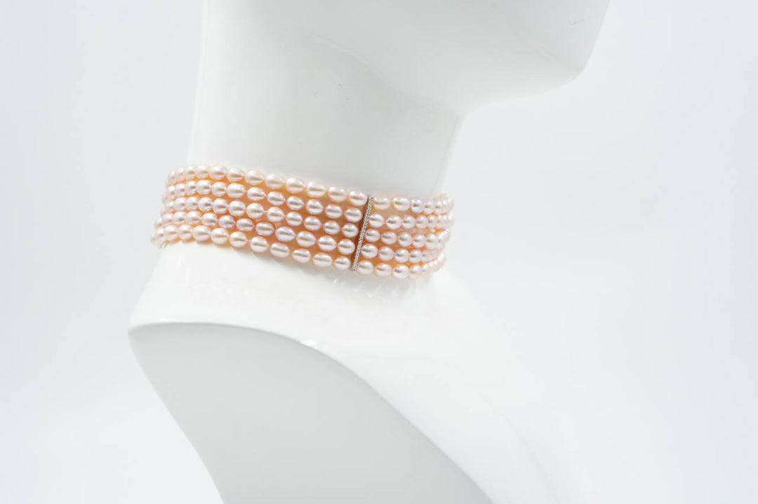 River pearl choker mounted on silver.