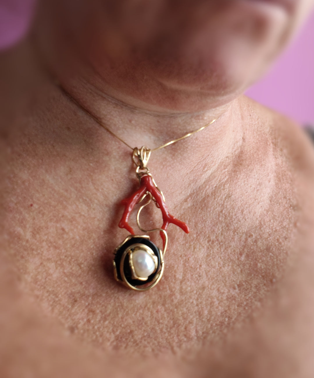 Collana ramo, onice, perla montato su argento