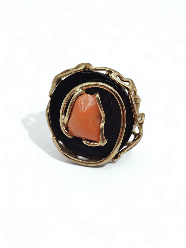 END OF COLLECTION - coral and agate ring mounted on silver