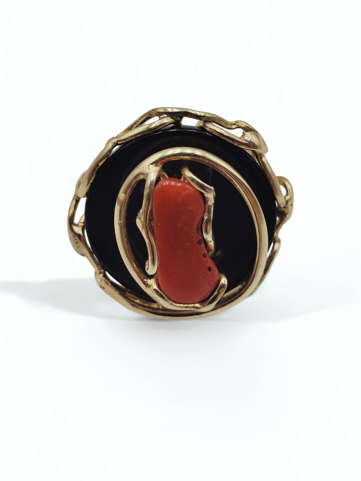 END OF COLLECTION - coral and agate ring mounted on silver