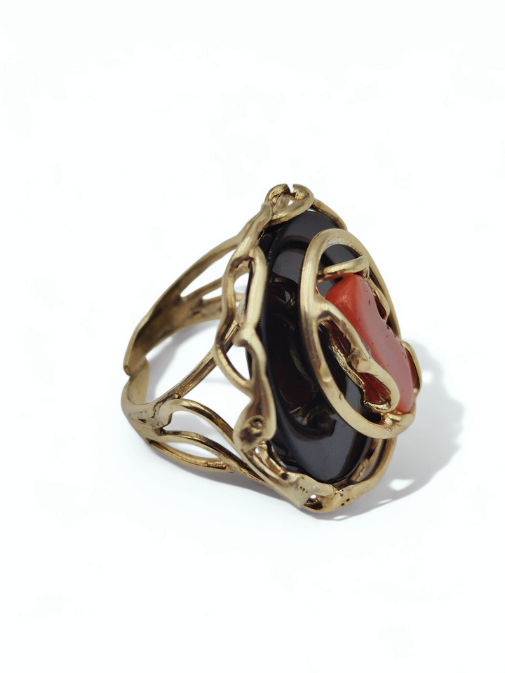 END OF COLLECTION - coral and agate ring mounted on silver