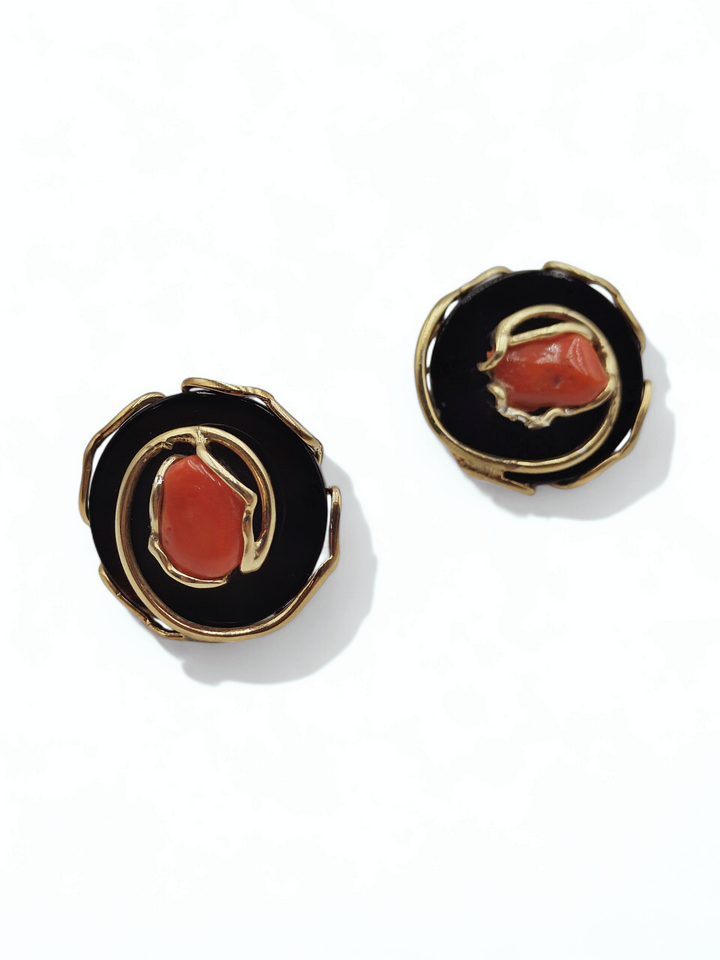END OF COLLECTION - Coral and agate earrings mounted on silver