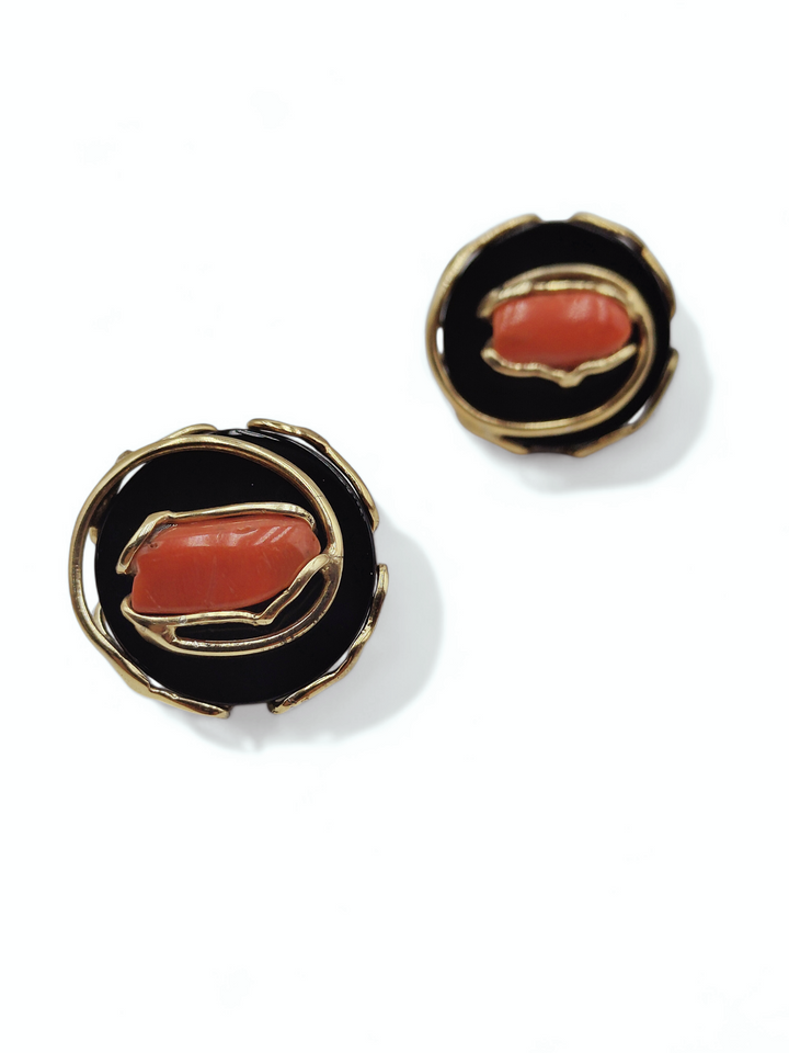 END OF COLLECTION - Coral and agate earrings mounted on silver