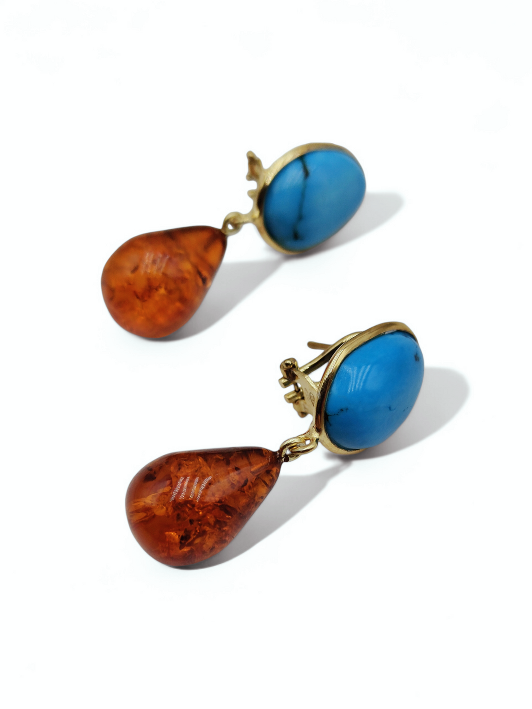 Magnesite and amber earrings mounted on silver