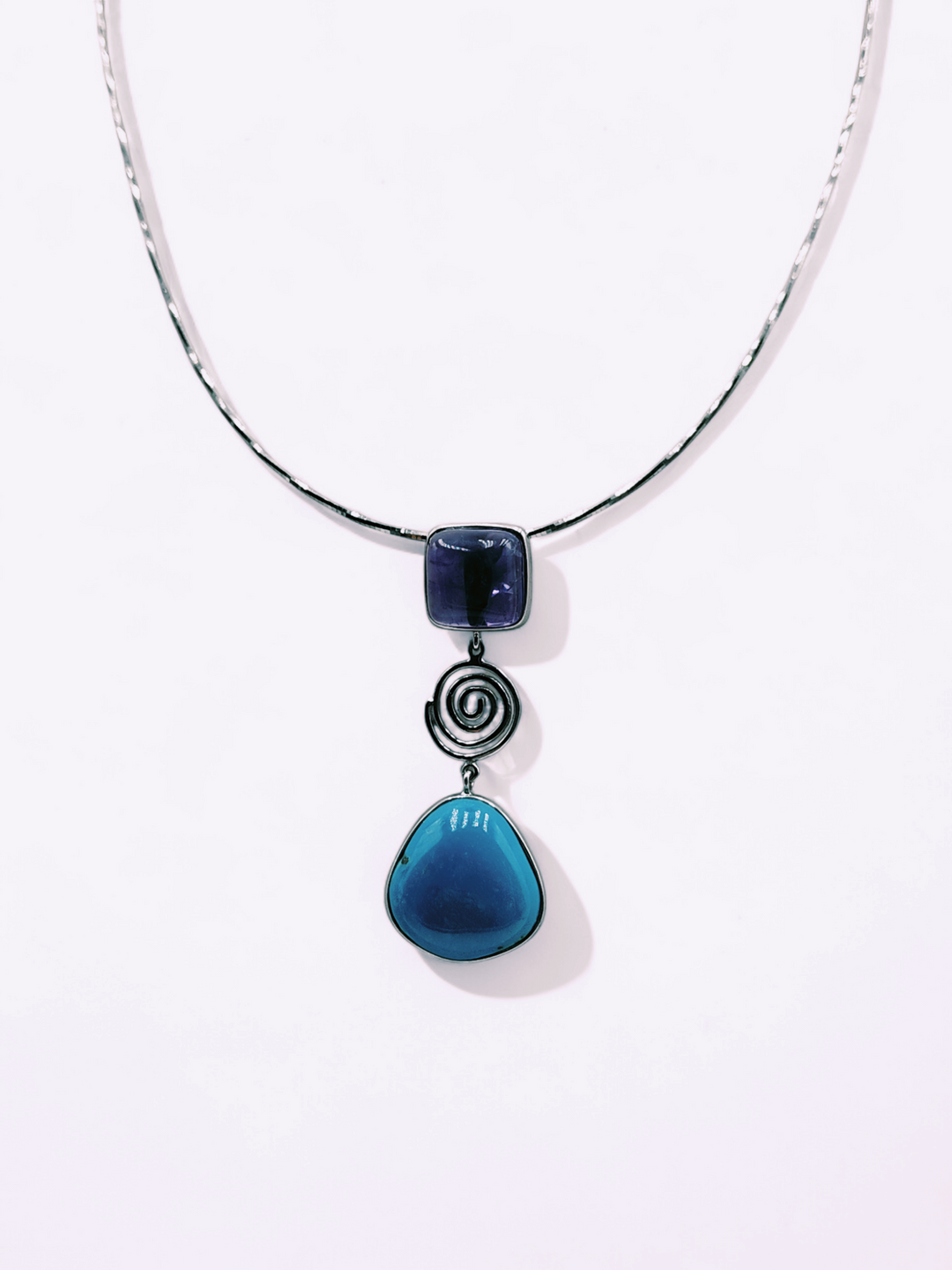 Amethyst Turquoise Pendant Necklace Mounted on Silver