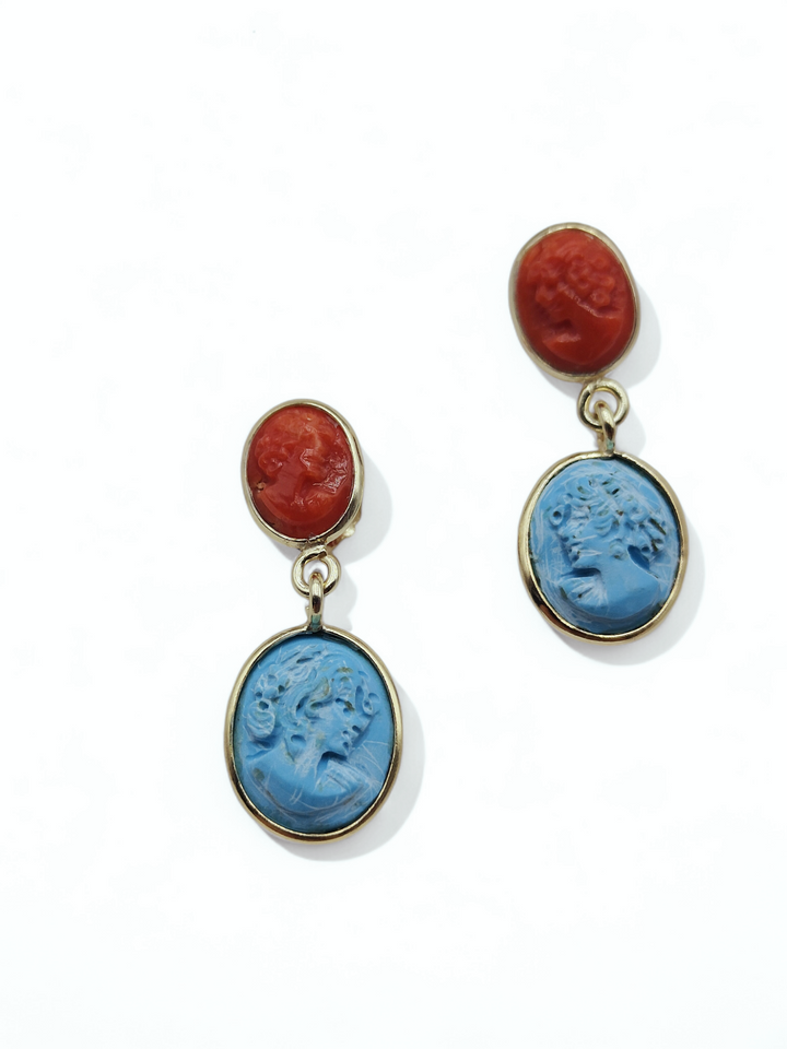END OF COLLECTION - Coral and turquoise paste earrings mounted on silver
