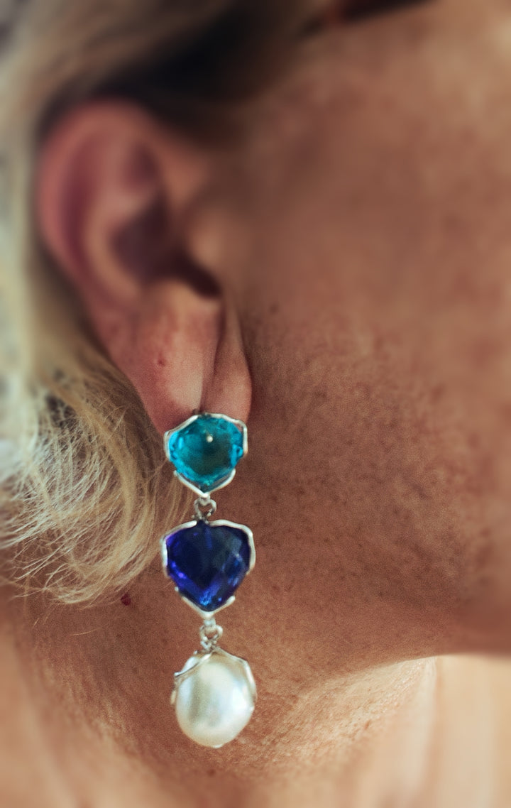 END OF COLLECTION - Pearl - topaz - smoky quartz earrings mounted on silver