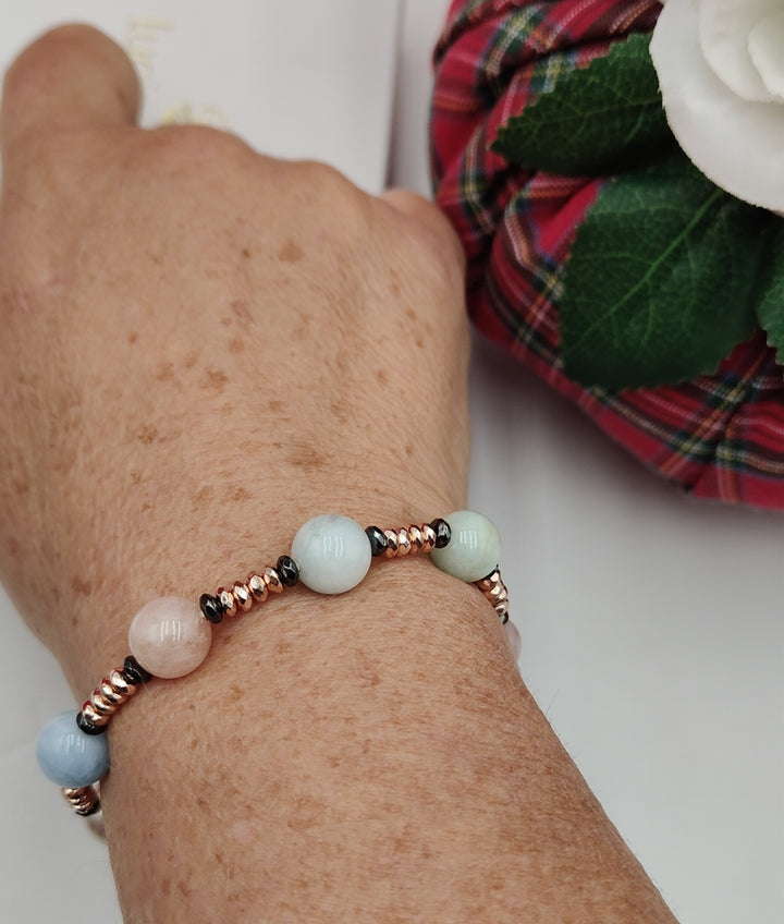 END OF COLLECTION - "RIVER PEARL BRACELET" AND COLORED AGATE WITH HEMATITE