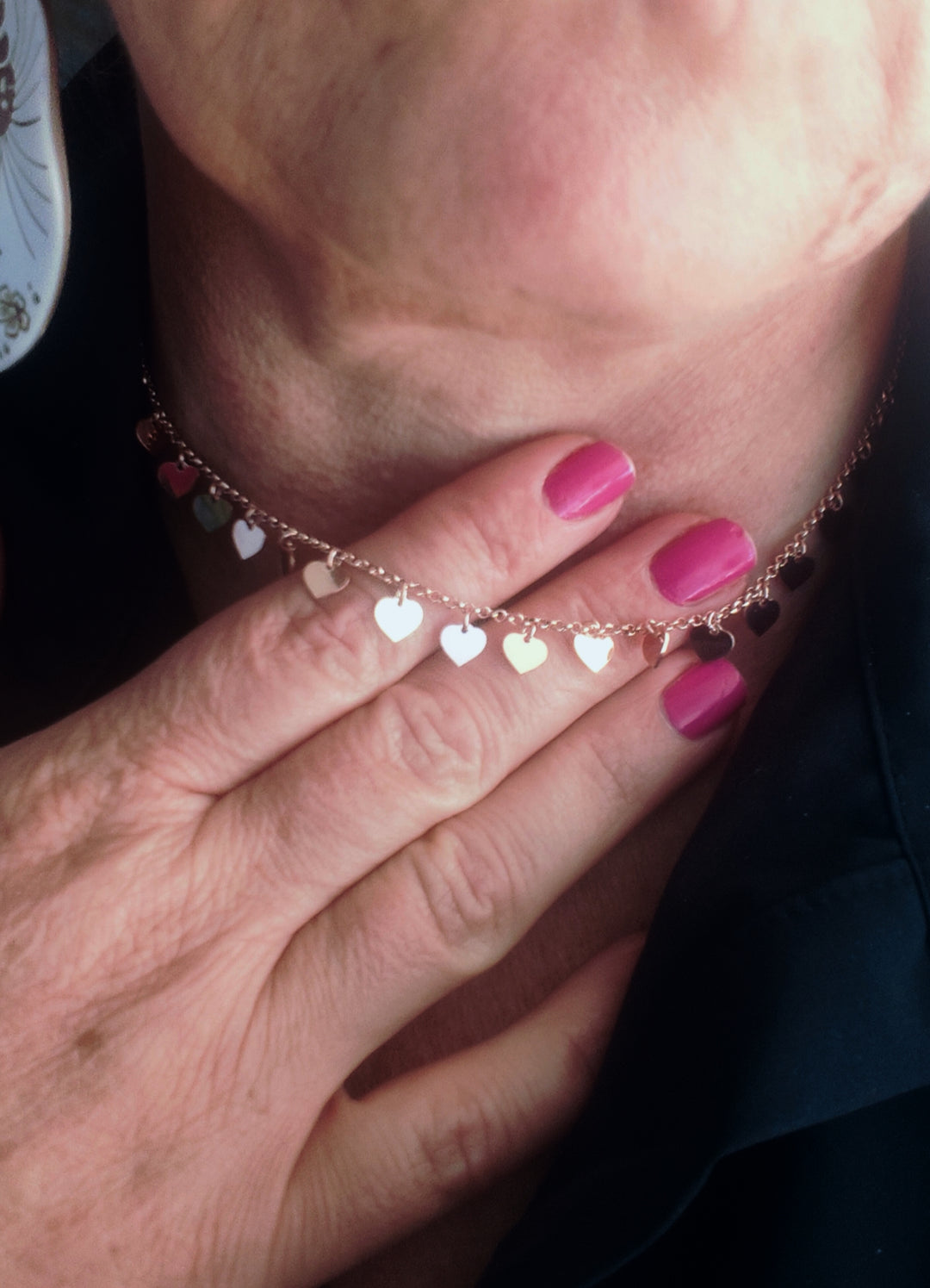 "Hearts" necklace in white, gold-plated and copper-plated silver