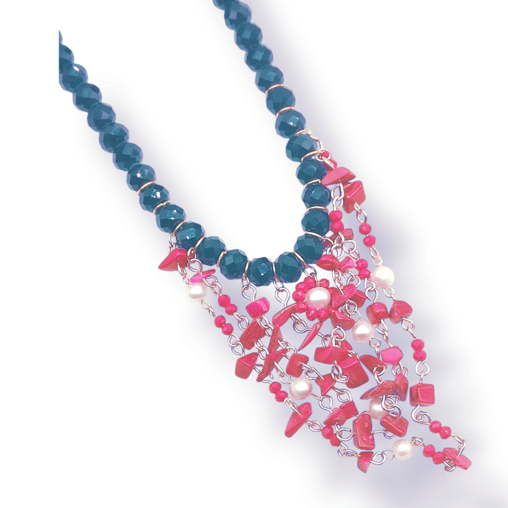 END OF COLLECTION - Coral paste and black agate necklace