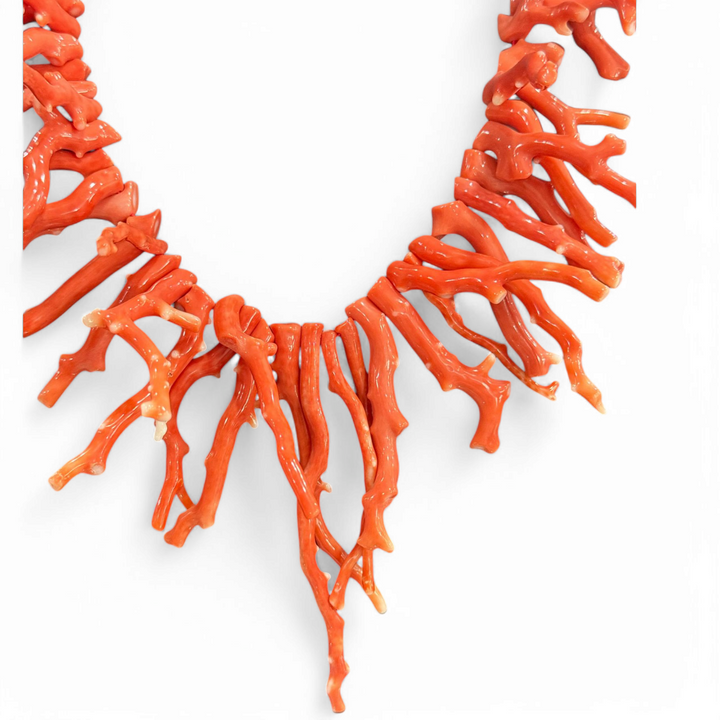 Necklace with real coral branches mounted on silver